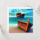 Carte Bateaux déserts sur une plage abandonnée (Devant/Arrière en situation)