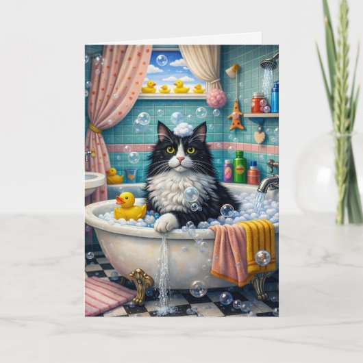 Carte Bath Time , Cat Greeting Card (Devant)