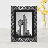 Carte Bâtiment Flatiron et horloge en noir et blanc 2 (Fleur jaune)