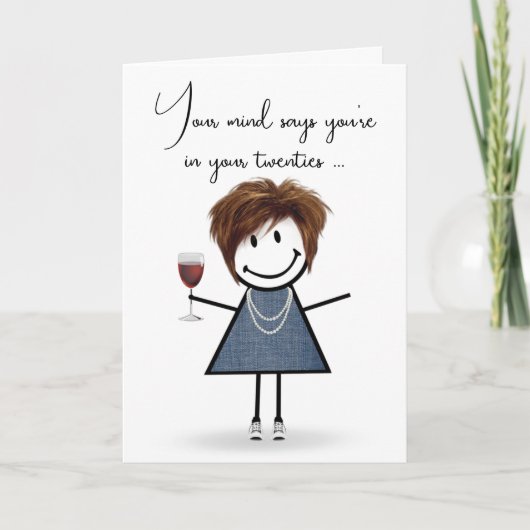 Carte Bâton d'anniversaire fille avec verre à vin (Devant)
