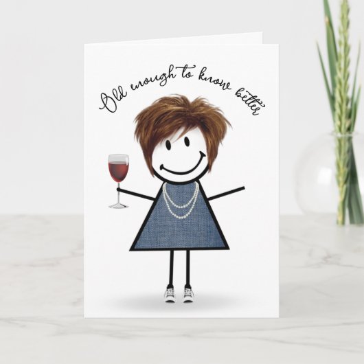 Carte Bâton d'anniversaire fille avec verre à vin (Devant)
