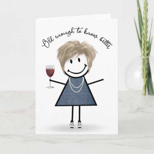 Carte Bâton d'anniversaire fille avec verre à vin (Devant)
