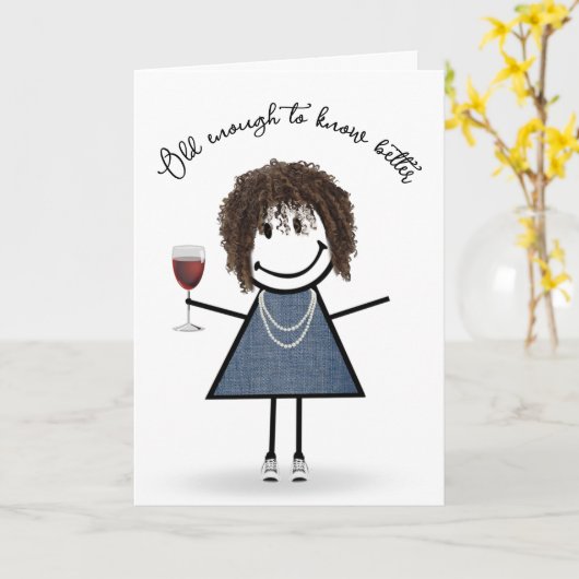 Carte Bâton d'anniversaire fille avec verre à vin (Fleur jaune)