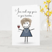 Carte Bâton d'anniversaire fille avec verre à vin (Fleur jaune)