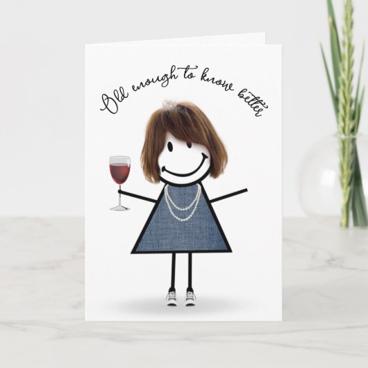 Carte Bâton d'anniversaire fille avec verre à vin (Devant)