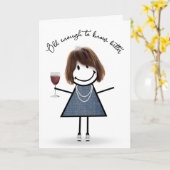 Carte Bâton d'anniversaire fille avec verre à vin (Fleur jaune)