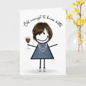 Carte Bâton d'anniversaire fille avec verre à vin (Fleur jaune)