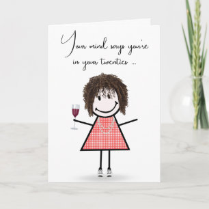 Carte Bâton d'anniversaire fille avec verre à vin