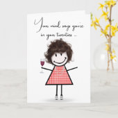 Carte Bâton d'anniversaire fille avec verre à vin (Fleur jaune)