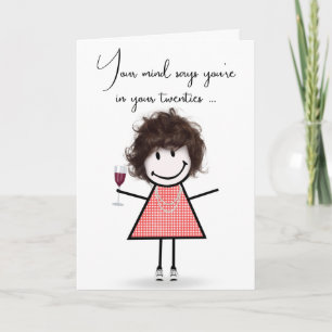 Carte Bâton d'anniversaire fille avec verre à vin