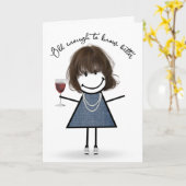 Carte Bâton d'anniversaire fille avec verre à vin (Fleur jaune)