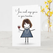 Carte Bâton d'anniversaire fille avec verre à vin (Fleur jaune)