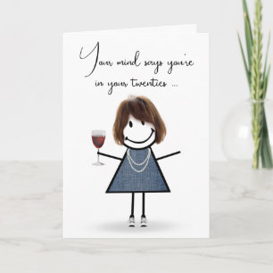 Carte Bâton d'anniversaire fille avec verre à vin
