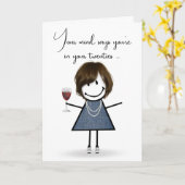 Carte Bâton d'anniversaire fille avec verre à vin (Fleur jaune)