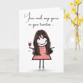 Carte Bâton d'anniversaire fille avec vin rouge (Fleur jaune)