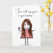 Carte Bâton d'anniversaire fille avec vin rouge (Fleur jaune)