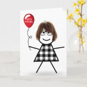 Carte Bâton fille d'anniversaire avec ballon rouge (Fleur jaune)