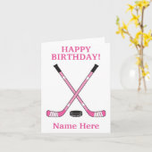 Carte Bâtons de hockey roses pour l'anniversaire des fil (Fleur jaune)