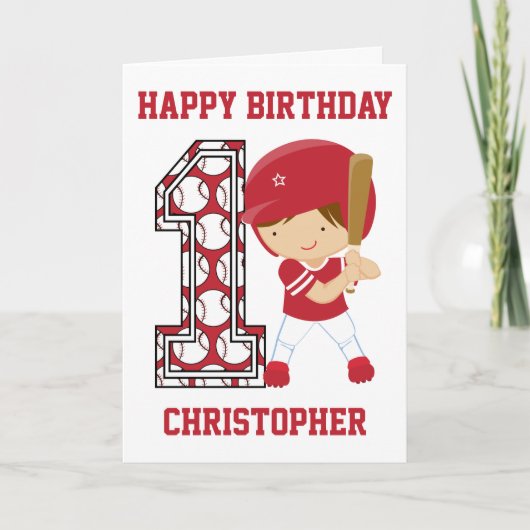 Carte Batteur de baseball 1er anniversaire personnalisé (Devant)
