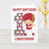Carte Batteur de baseball 1er anniversaire personnalisé (Fleur jaune)