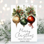 Carte Bauble d'or rouge traditionnel Holly Noël