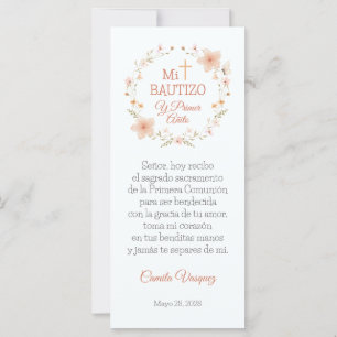 Carte Bautisme Faveur Aquarelle rose Fleurs Signet