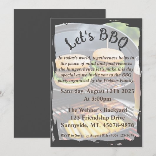 Carte BBBQ Flat Invitation 5x7 (Devant / Derrière)