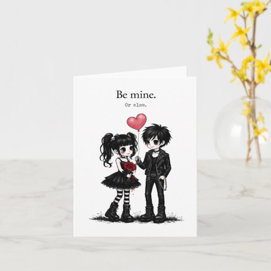 Carte Be Mine Or Else Goth Valentine Card  (Fleur jaune)
