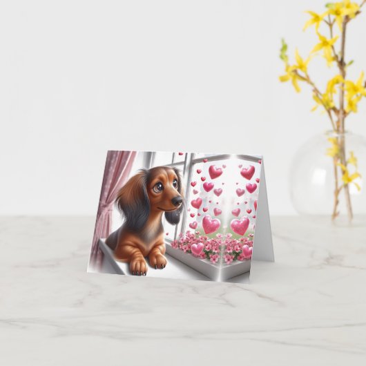 Carte Be Mine Valentine Dachshund (Fleur jaune)