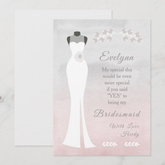 Carte Be My Bridesmaid - White Brie Gown sur Pink Grey (Devant / Derrière)