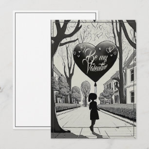 Carte Be My Valentine in Manga Style Monochrome 1617