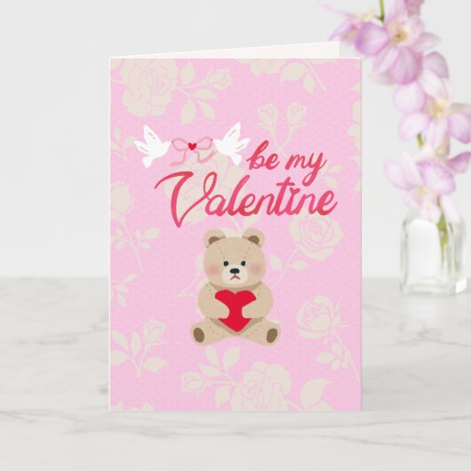 Carte Be My Valentine Teddy Bear Valentine's Day Card (Orchidée)