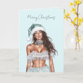 Carte Beach Brown Hair Lady Christmas   (Fleur jaune)