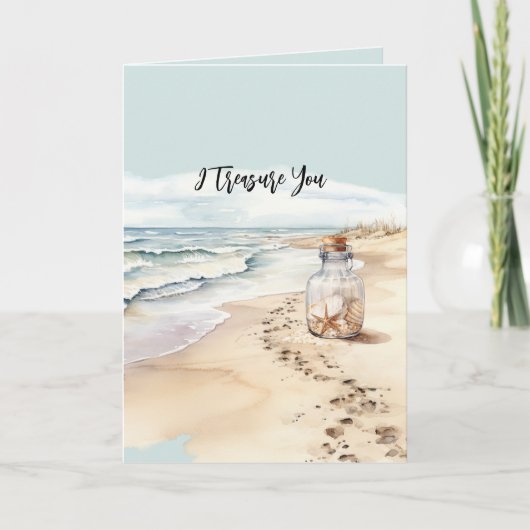 Carte Beach Sand Starfish Bottle I Treasure You (Devant)