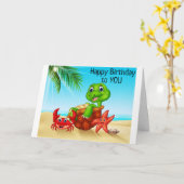 CARTE BEACH TURTLE DIT *AMUSEZ-VOUS POUR VOTRE ANNIVERSA (Fleur jaune)