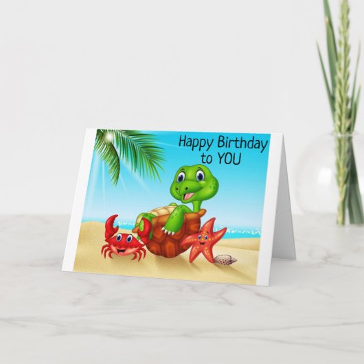 CARTE BEACH TURTLE DIT *AMUSEZ-VOUS POUR VOTRE ANNIVERSA (Devant)