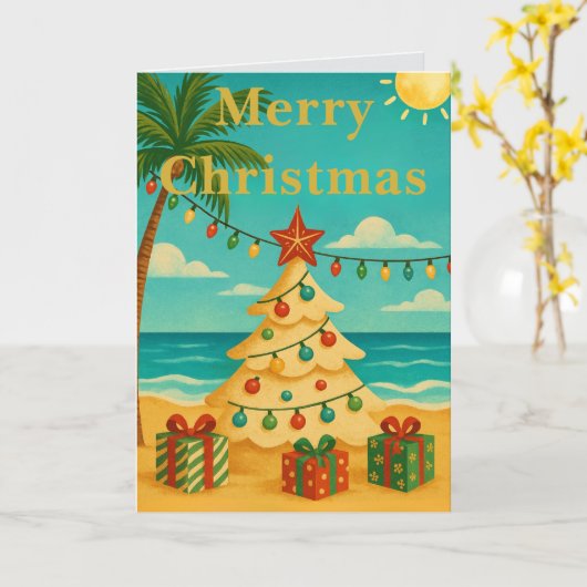 Carte Beach Vibes Cute Message Inside Custom Christmas  (Fleur jaune)