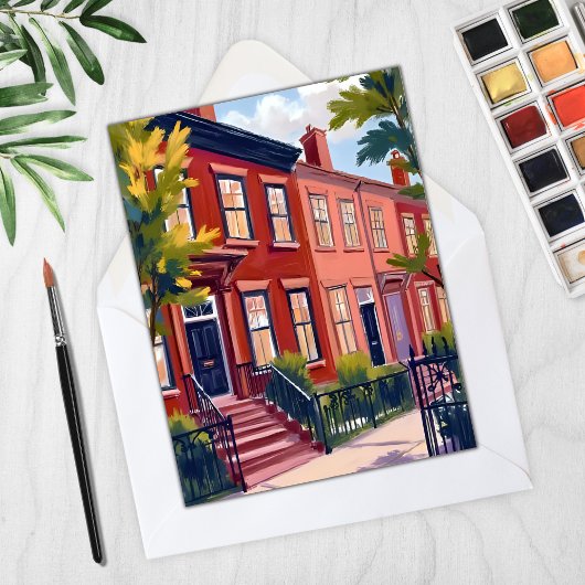 Carte Beacon Street Boston Massachusetts Watercolor Card