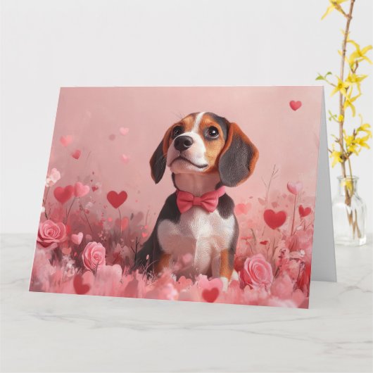Carte Beagle avec des roses - Saint-Valentin (Fleur jaune)