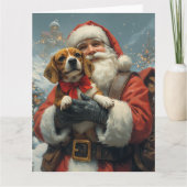 Carte Beagle avec Noël Festif du Père Noël (Devant)