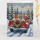 Carte Beagle Christmas Red Truck Holiday (Fleur jaune)