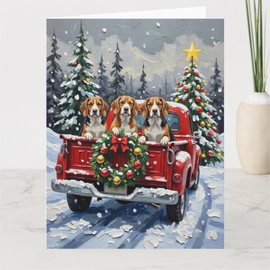 Carte Beagle Christmas Red Truck Holiday (Devant)