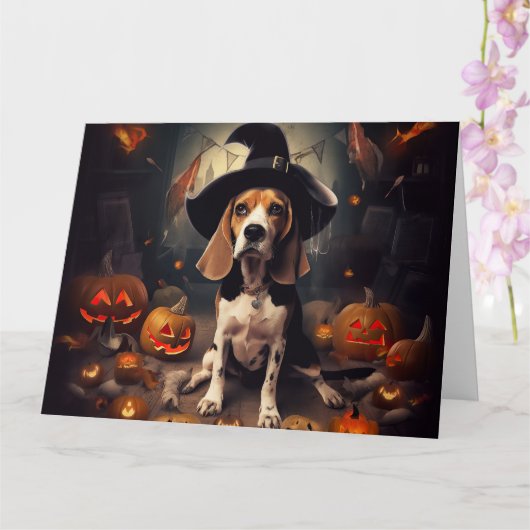 Carte Beagle Citrouille Halloween effroi (Orchidée)