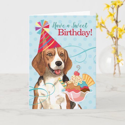Carte Beagle d'anniversaire doux (Fleur jaune)
