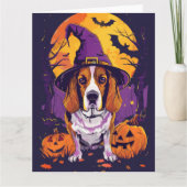Carte Beagle effrayant Halloween Sorcière et Citrouille (Devant)