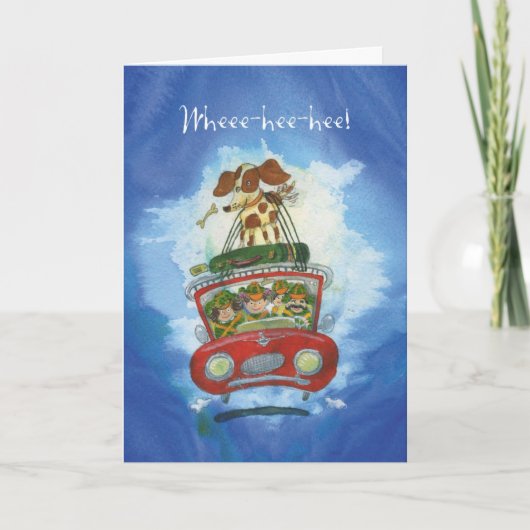 Carte Beagle en voiture - Anniversaire amusant (Devant)