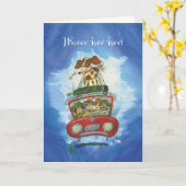 Carte Beagle en voiture - Anniversaire amusant (Fleur jaune)