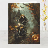 Carte Beagle équitation moto Halloween effroi (Fleur jaune)