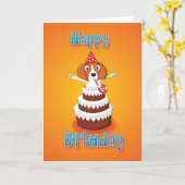 Carte beagle - gâteau - joyeux anniversaire (Fleur jaune)