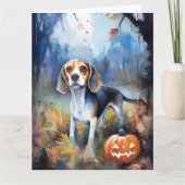 Carte Beagle Halloween avec citrouilles effrayant (Devant)